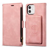 Wallet Leather Zipper Flip Book Case For iPhone