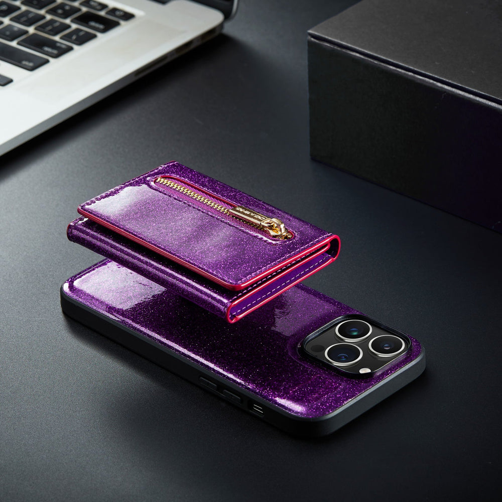 Glitter 2 in 1 Leather Wallet Case For iPhone