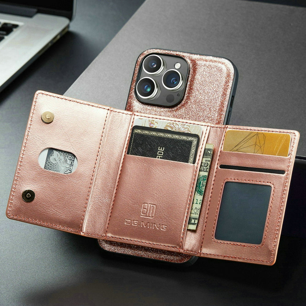Glitter 2 in 1 Leather Wallet Case For iPhone