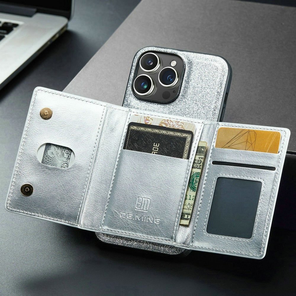 Glitter 2 in 1 Leather Wallet Case For iPhone
