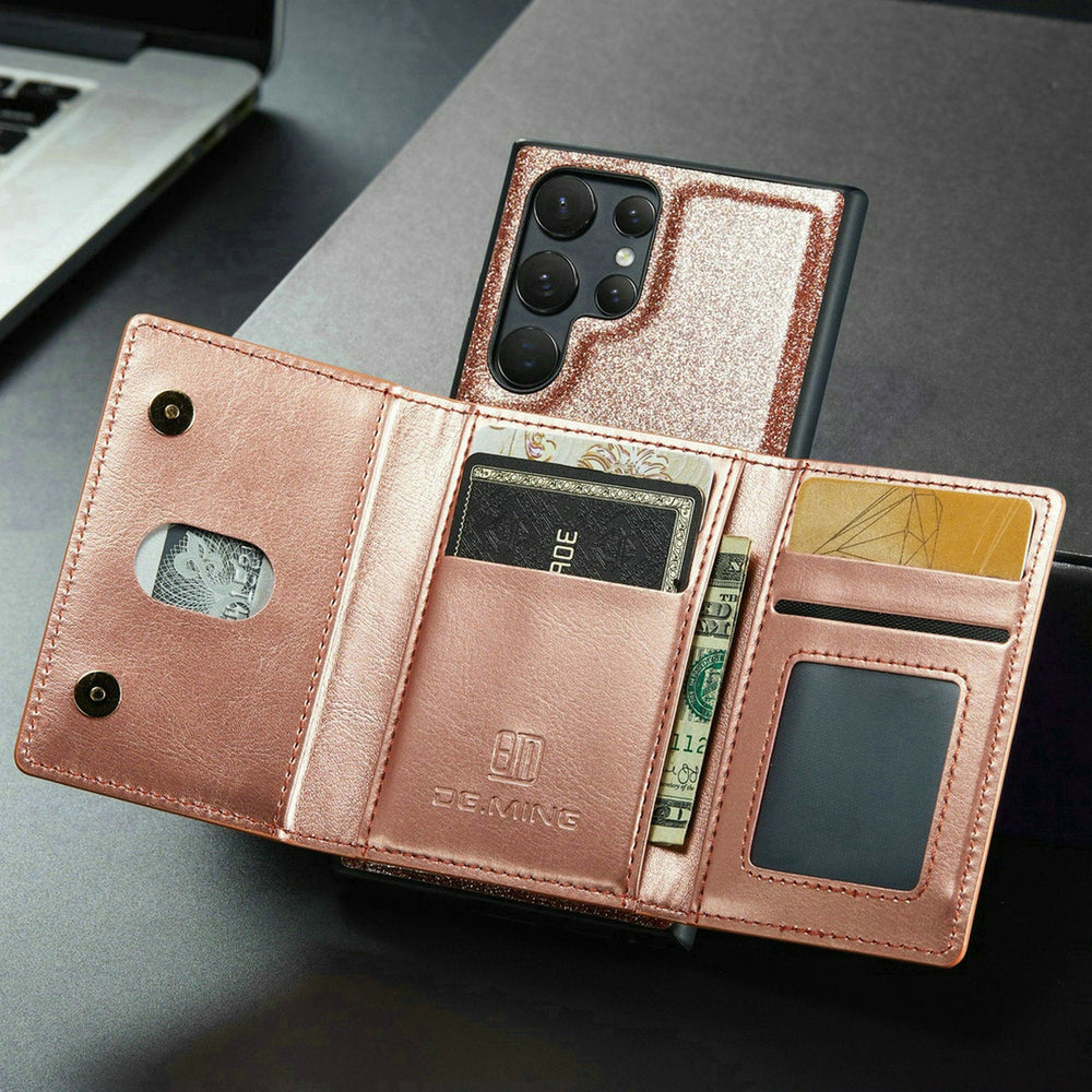 Glitter 2 in 1 Leather Wallet Case For Samsung Galaxy