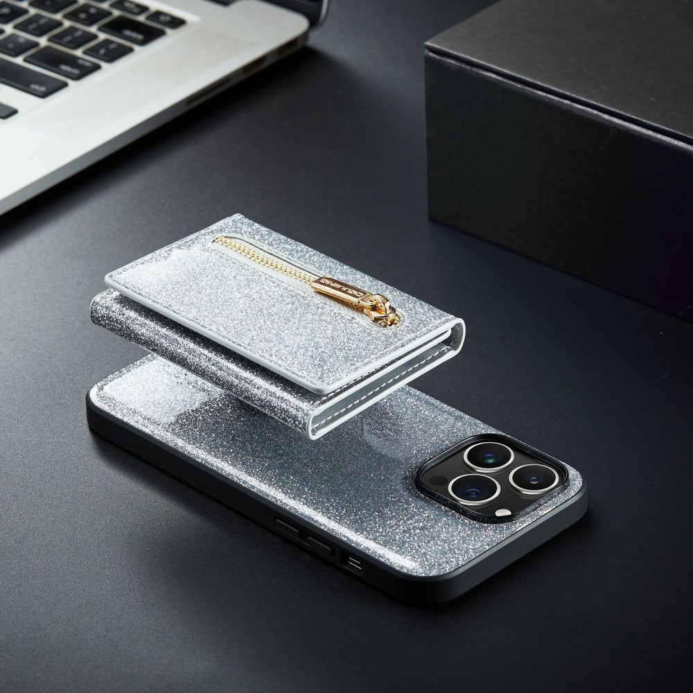 Glitter 2 in 1 Leather Wallet Case For iPhone