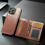 Glitter 2 in 1 Leather Wallet Case For iPhone