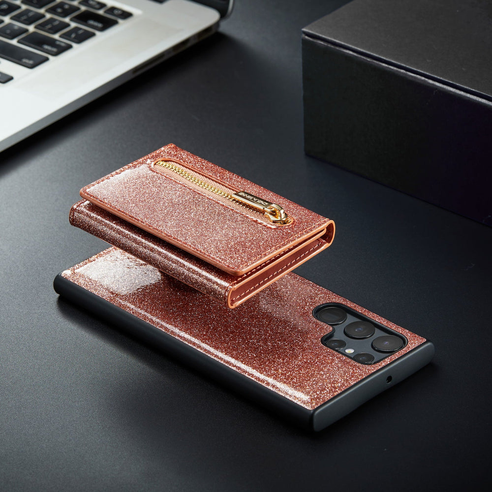 Glitter 2 in 1 Leather Wallet Case For Samsung Galaxy