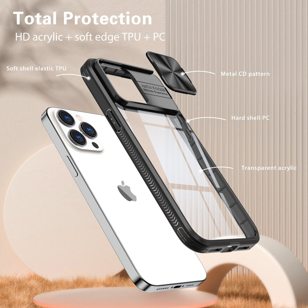 Clear Shockproof Slide Camera Lens Cap Case For iPhone