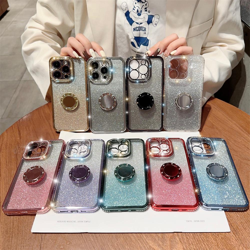 Glitter Diamond Gradient Ring Bracket Case For iPhone