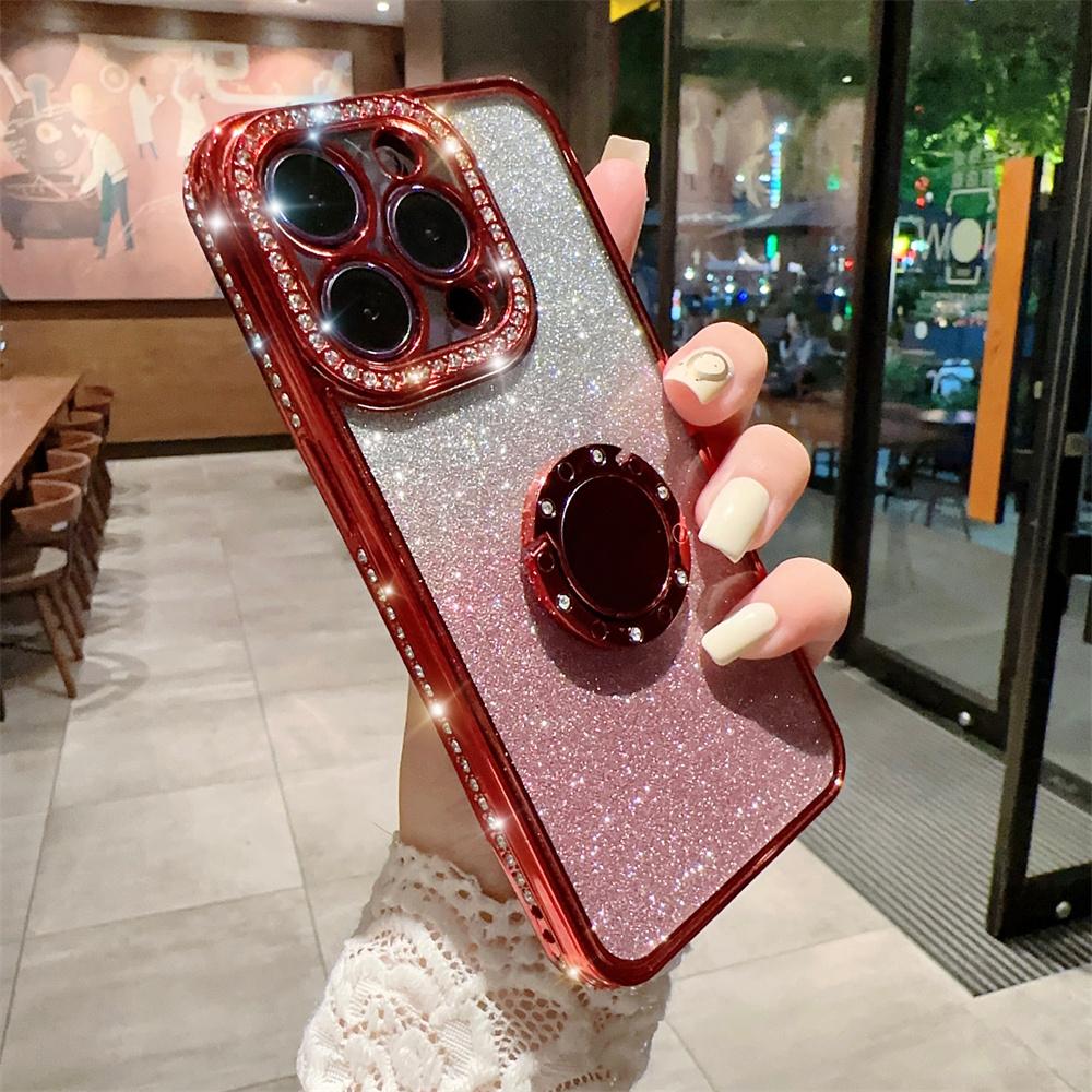 Glitter Diamond Gradient Ring Bracket Case For iPhone