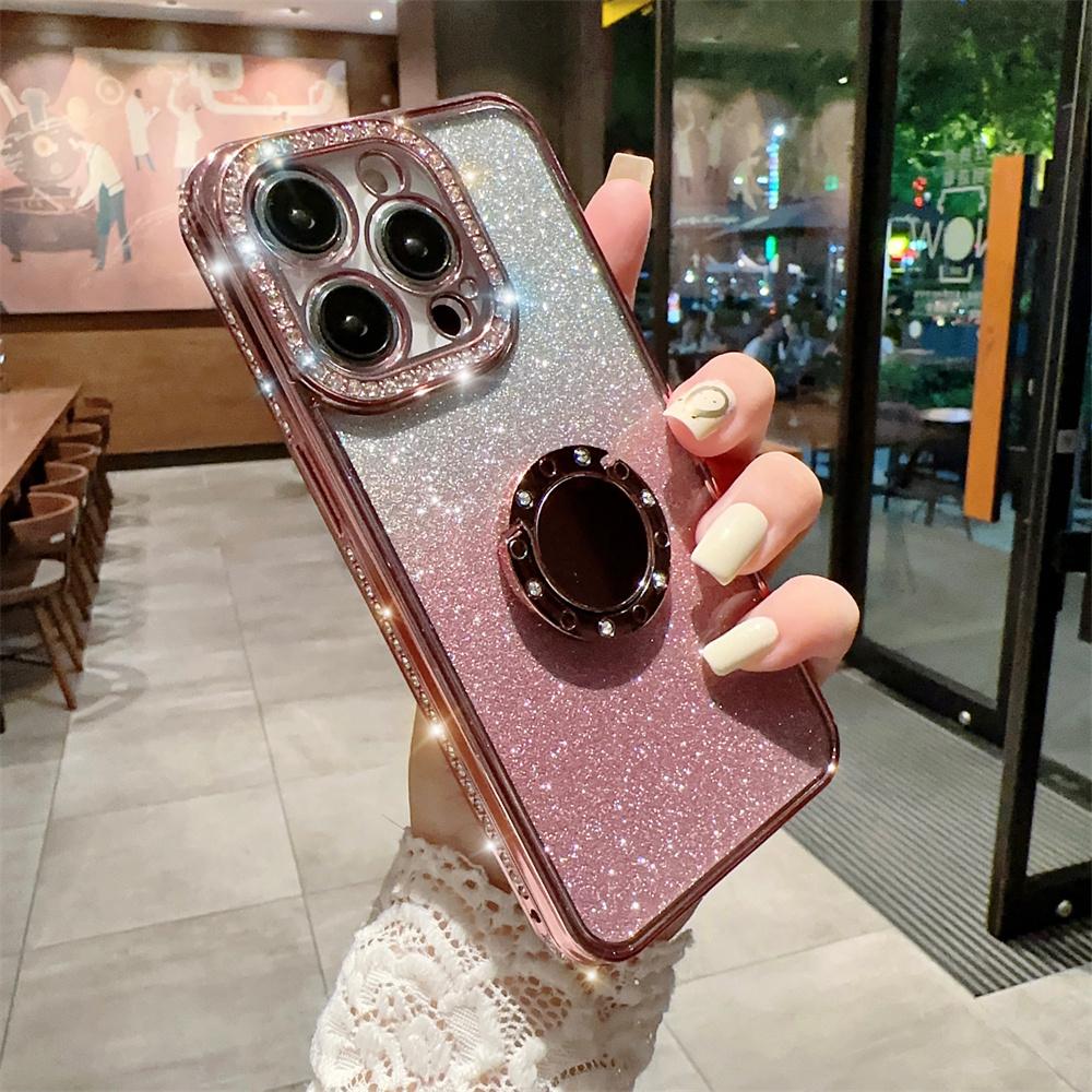 Glitter Diamond Gradient Ring Bracket Case For iPhone