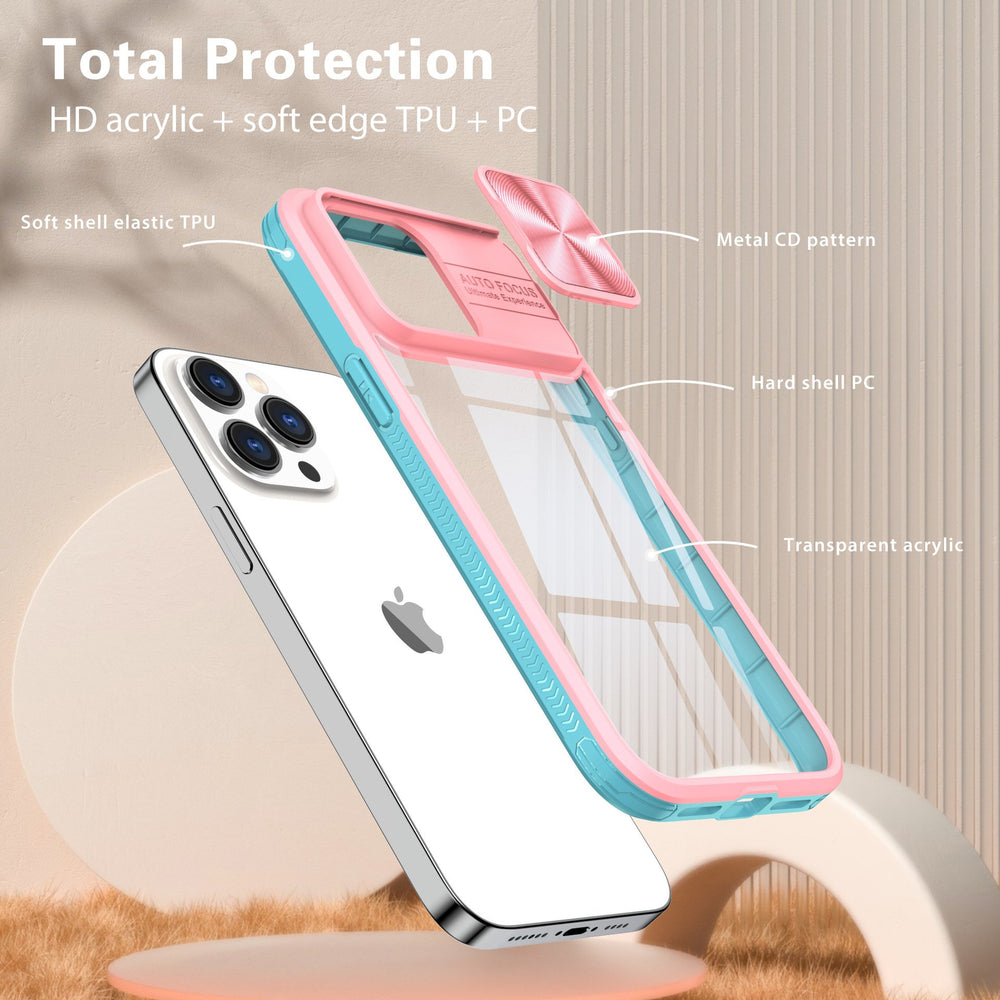 Clear Shockproof Slide Camera Lens Cap Case For iPhone
